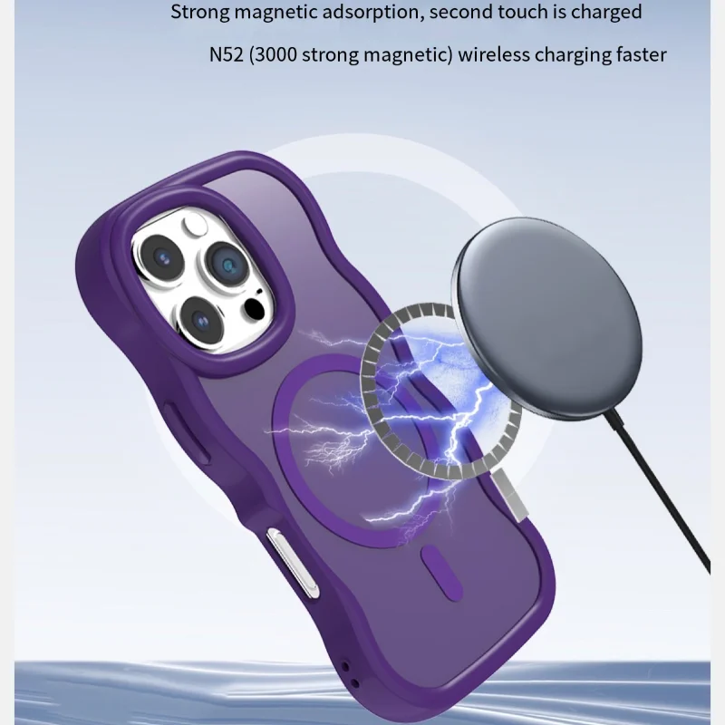 Para Magsafe carga inalámbrica magnética de lujo Color sólido onda teléfono caso para iPhone 16 Pro Max 14 12 13 15 Pro Max cubierta de parachoques - imagen 3