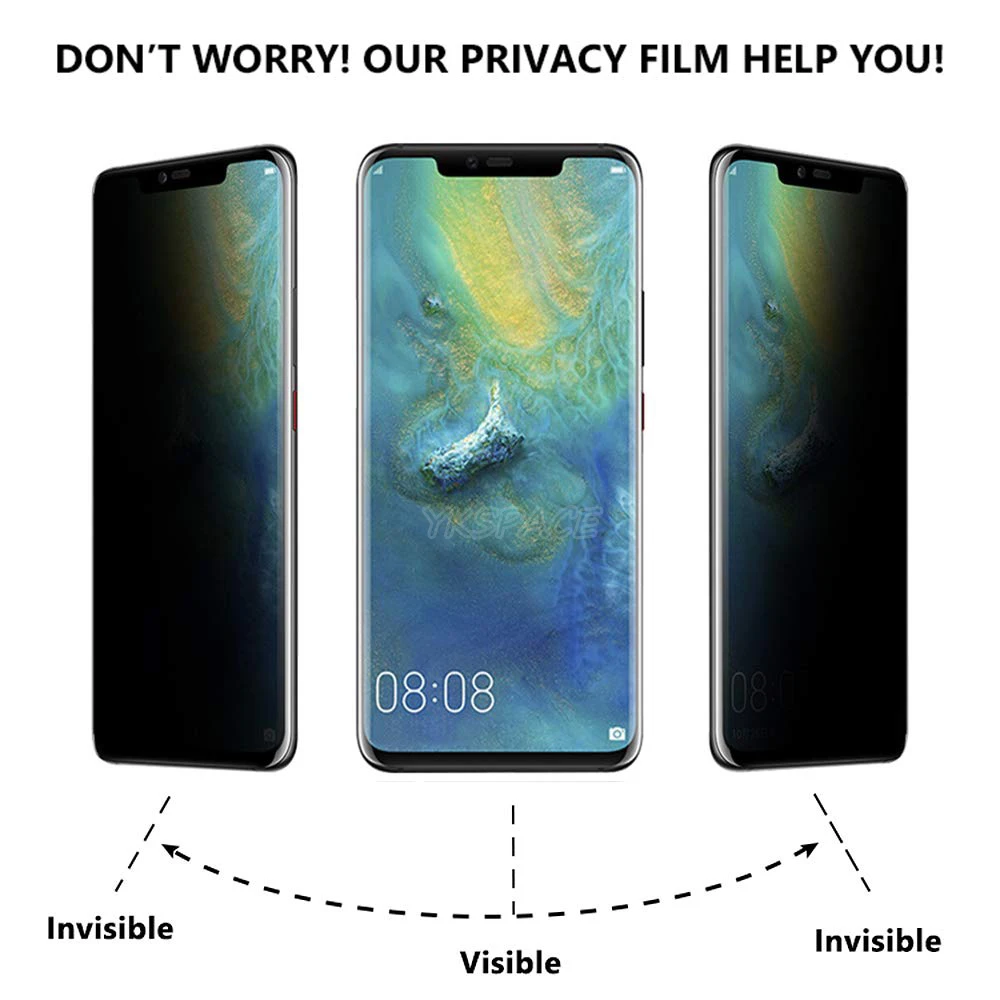 Pegamento completo líquido UV para privacidad, vidrio templado 3D para Huawei Mate 20 30 40 50 P30 P40 P50 P60 Pro Plus, Protector de pantalla antiespía artístico - imagen 3
