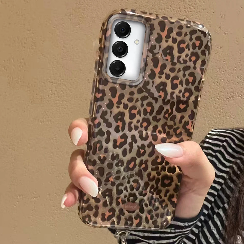 Funda de teléfono con estampado de leopardo dorado y ámbar coreano para Samsung Galaxy A16 A55 A07 A17 A56 A36 A26 A53 A06 A14 A24 A34 A54 A15 A12 - imagen 2