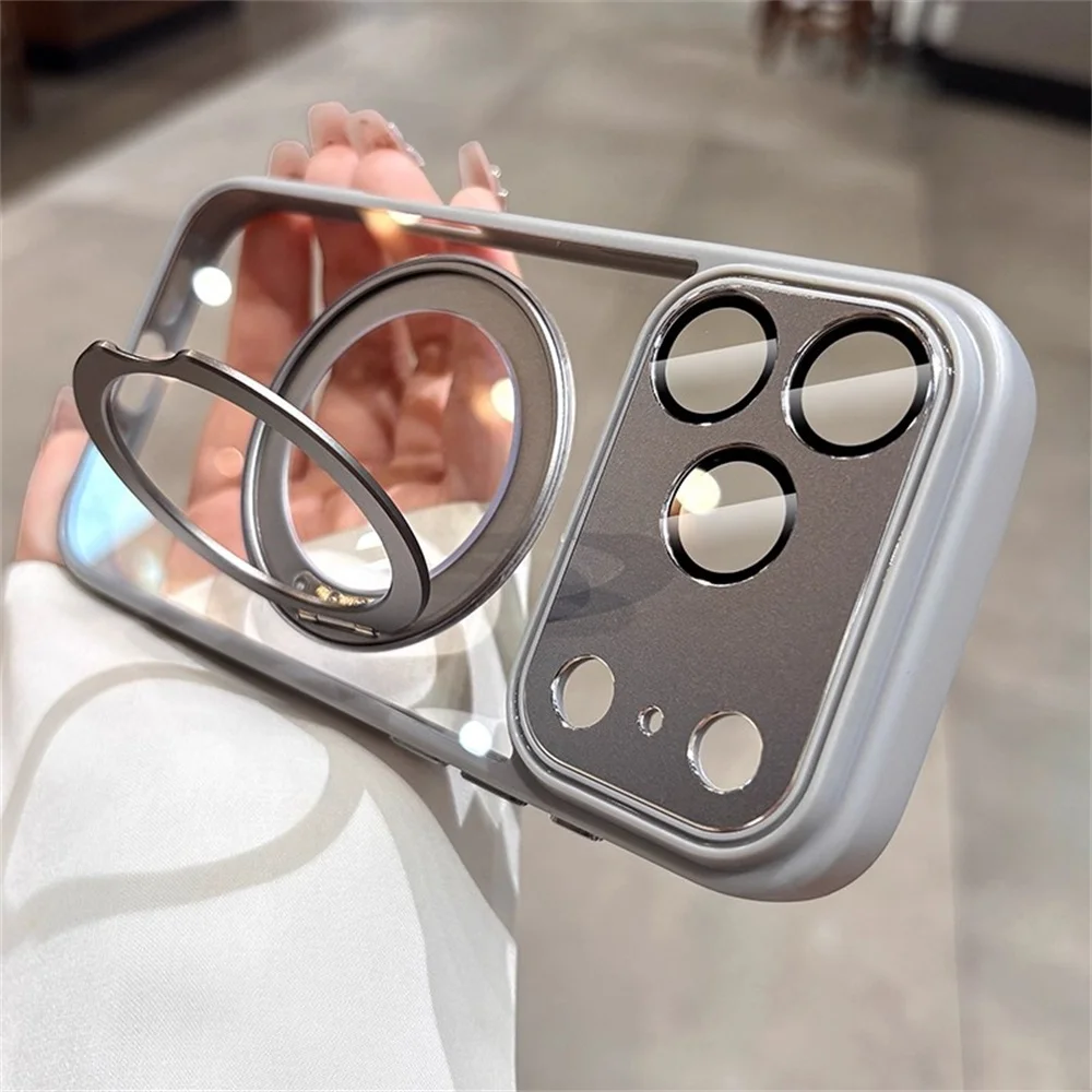 Soporte de aleación de aluminio soporte giratorio funda de teléfono magnética para iPhone 17 16 14 15 13 12 Pro Max protección de lente de aire cubierta transparente - imagen 5