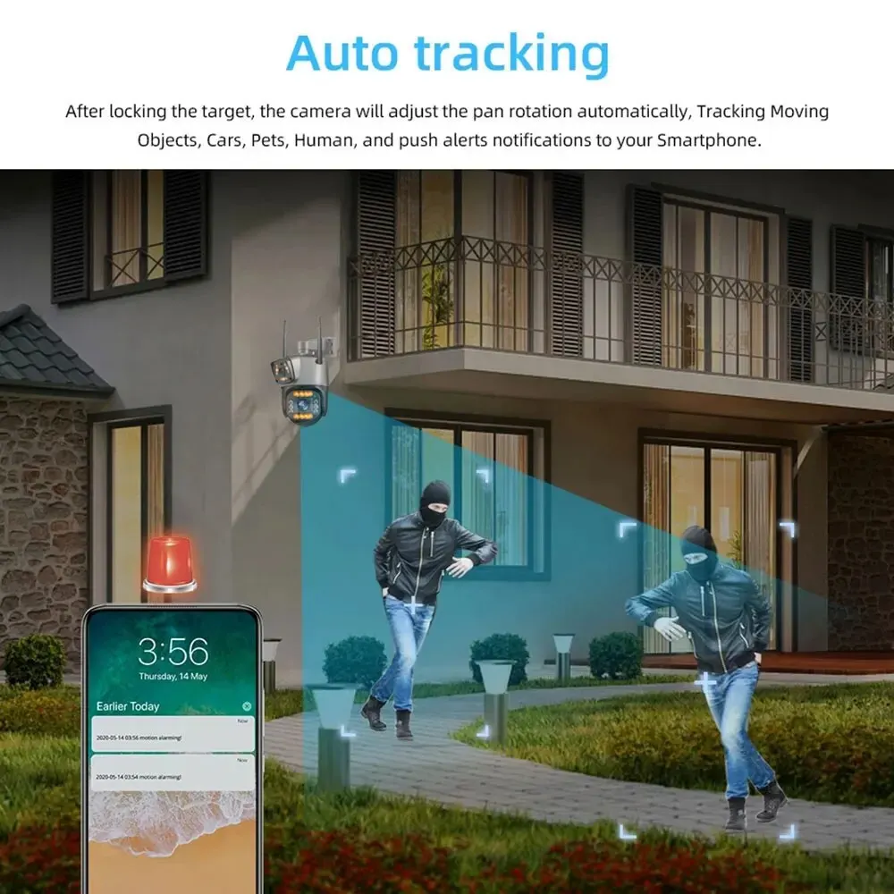 Cámara IP 4G de doble lente WiFi 8MP 4K cámaras de vigilancia inalámbrica al aire libre hogar inteligente visión nocturna V380 Zoom Digital CCTV Camara - imagen 5
