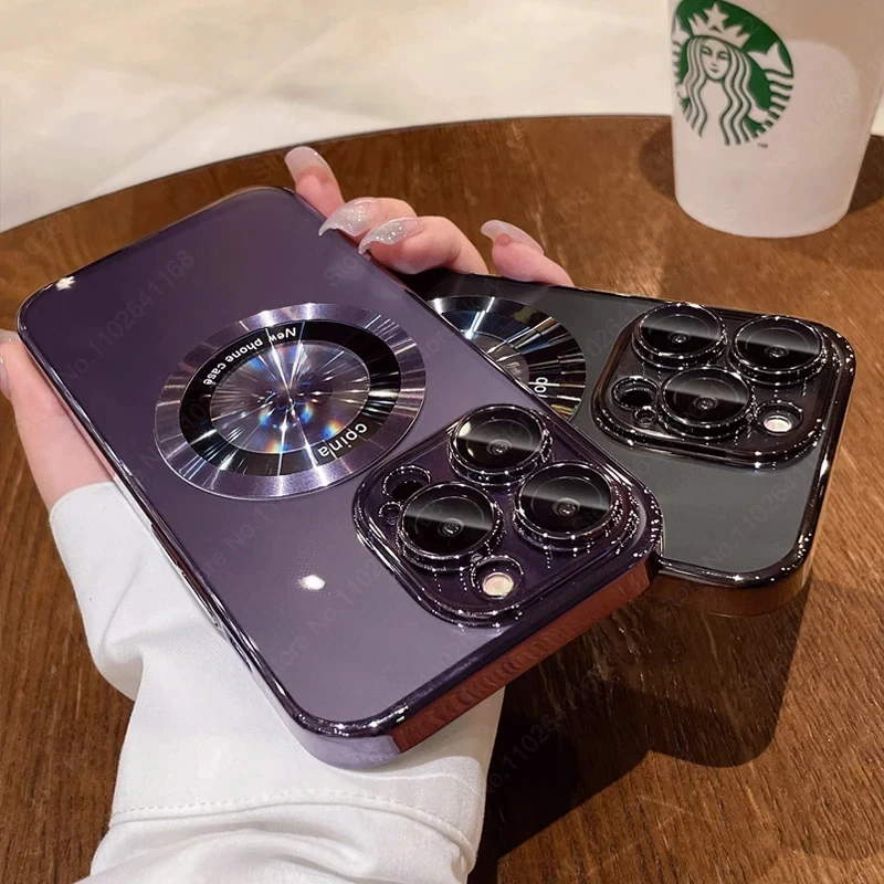 Moda para fundas Magsafe para iPhone 15 14 13 12 11 Pro Max Plus funda magnética chapada cubierta de carga inalámbrica de silicona suave transparente - imagen 5