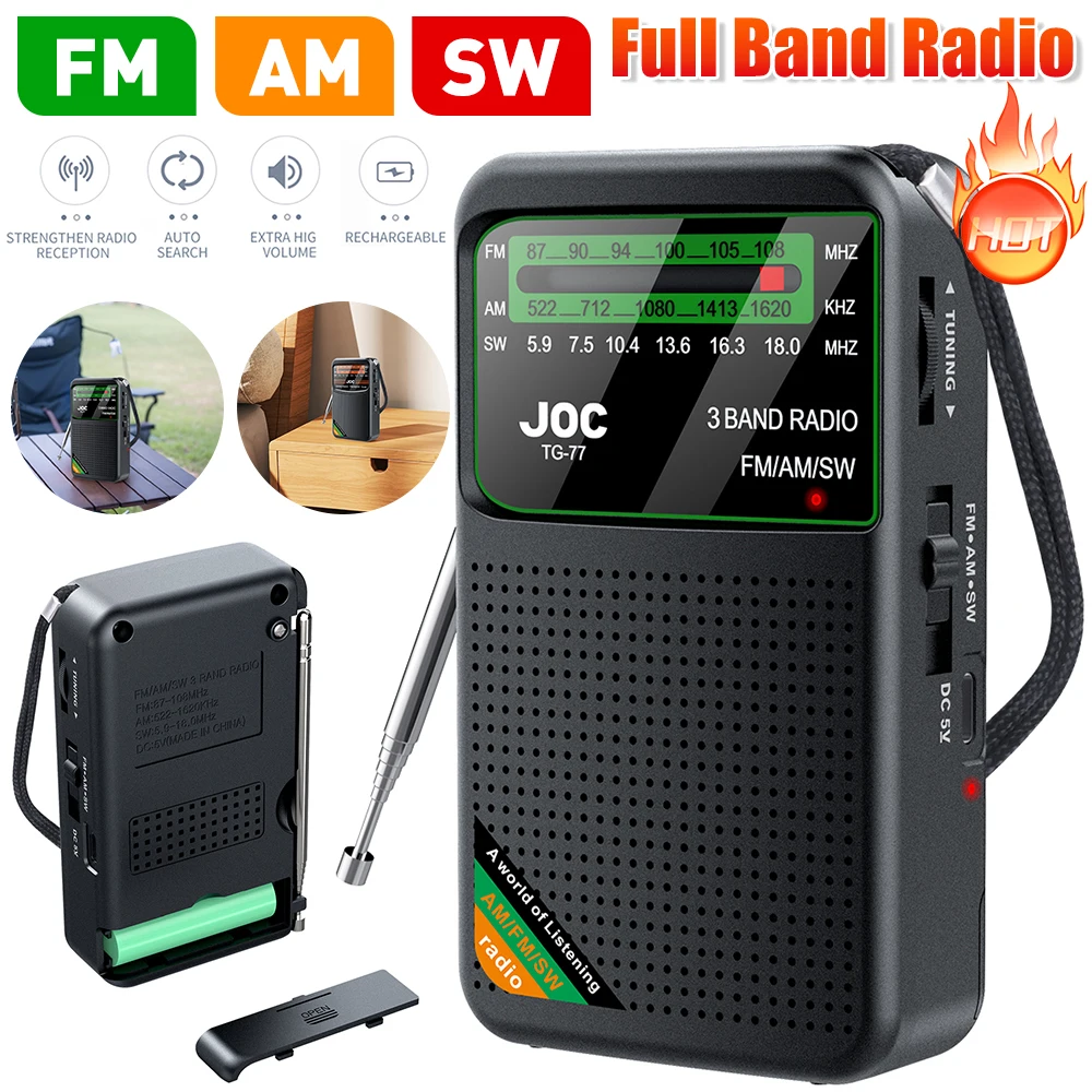 Radio de bolsillo de emergencia Radio FM AM SW La mejor recepción Radio con pilas Tipo C recargable con pantalla HD para personas mayores