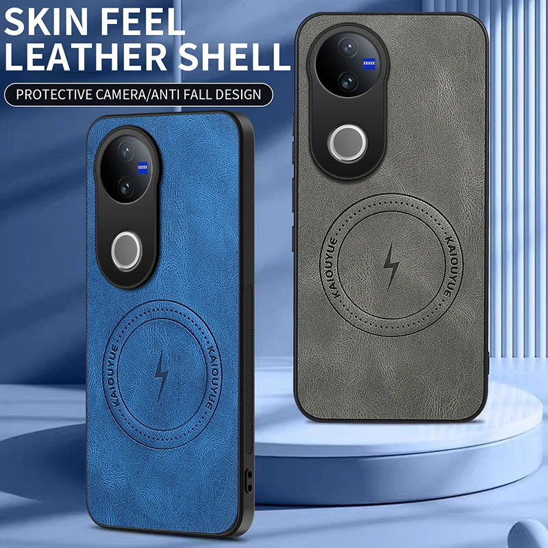 Funda para VIVO V50 Lightning Nappa patrón magnético PU cuero cámara protección cubierta para VIVO V50 parachoques a prueba de golpes - imagen 2