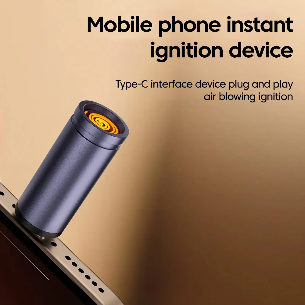 Mini encendedor de cigarrillos tipo C para teléfono móvil, encendedor de cigarrillos con soplado de aire, encendedor de seguridad portátil a prueba de viento para exteriores, USB C - imagen 5