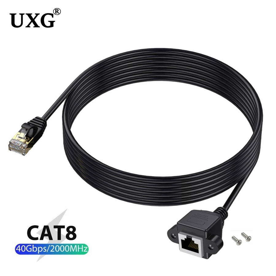 Cable de extensión Ethernet Cat8 con tornillo de montaje en Panel RJ45 40Gbps Cat 8 macho a hembra RJ 45 adaptador de Cable de red Ethernet RJ45 - imagen 2