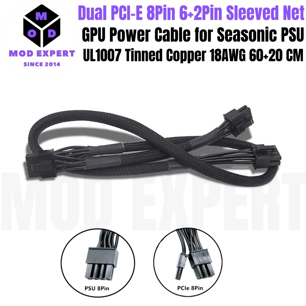 Cable de alimentación GPU PCI-E Dual de 8 pines y 6 + 2 pines para fuentes de alimentación modulares Seasonic FOCUS GM-850, GM-750, GM-650, GM-550, GM-500, GM-450 GOLD - imagen 3