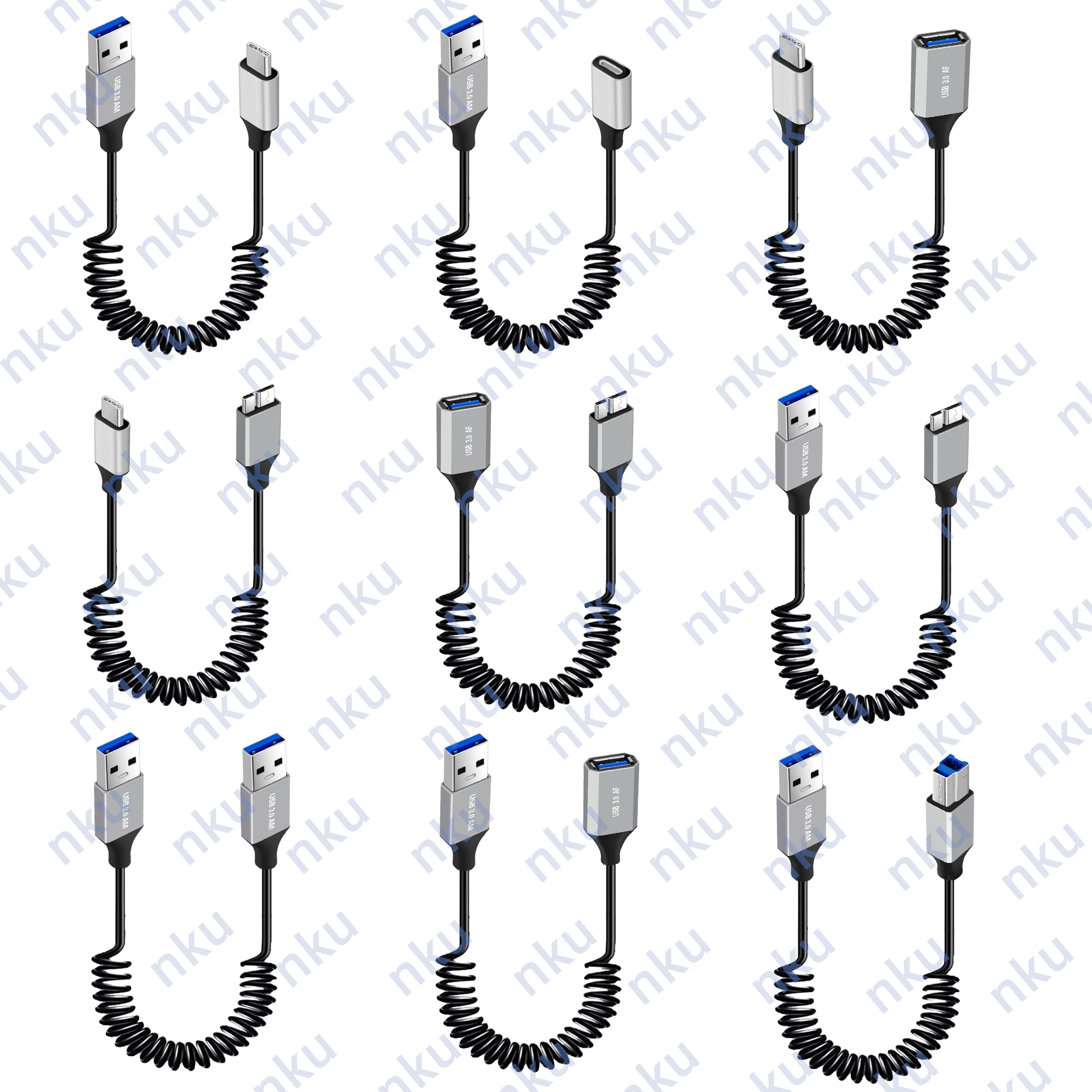 Cable de resorte USB3.0 de 1M, USB-A retráctil de 5Gbps, Cable de extensión de transferencia de datos de carga de USB-C para ordenador portátil, teléfono móvil y tableta