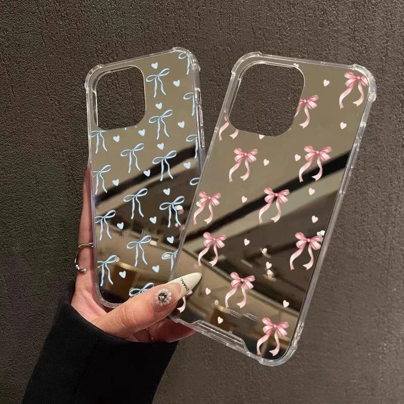 Funda de teléfono con espejo y lazo colorido para Samsung Galaxy A06 A14 A23 A36 A52 A55 A56 S25 S24 S23 S22 S21 Ultra Plus FE, funda a prueba de golpes