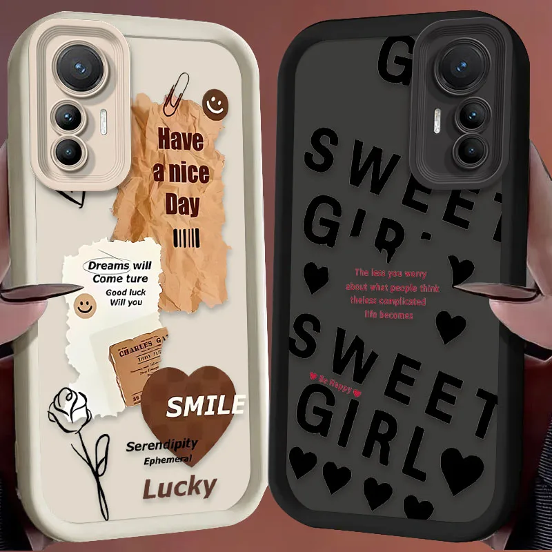 Funda Simple con forma de corazón y letras para Xiaomi 14T 13T 12T 11T 13 12 11 Lite 5G NE POCO X6 X5 F6 F5 F3 X4 GT X3 NFC M5S C65 M6 Pro