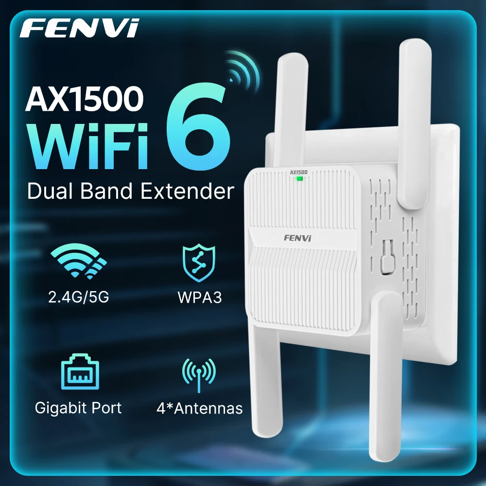 Fvi-repetidor WiFi AX1500 6, amplificador de red Gigabit de doble banda, 2,4G y 5GHz, 802.11AX, inalámbrico, 4x2DBI