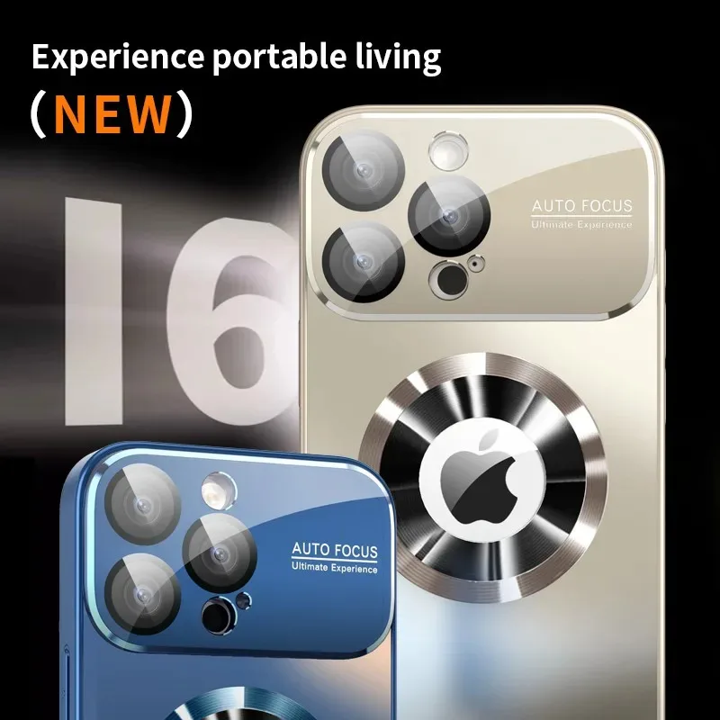 Nueva funda mate de lujo metálica de titanio para iPhone 17 16 15 14 13 12 11 Pro Max para cubierta protectora de cámara con lente de cristal Magsafe - imagen 2