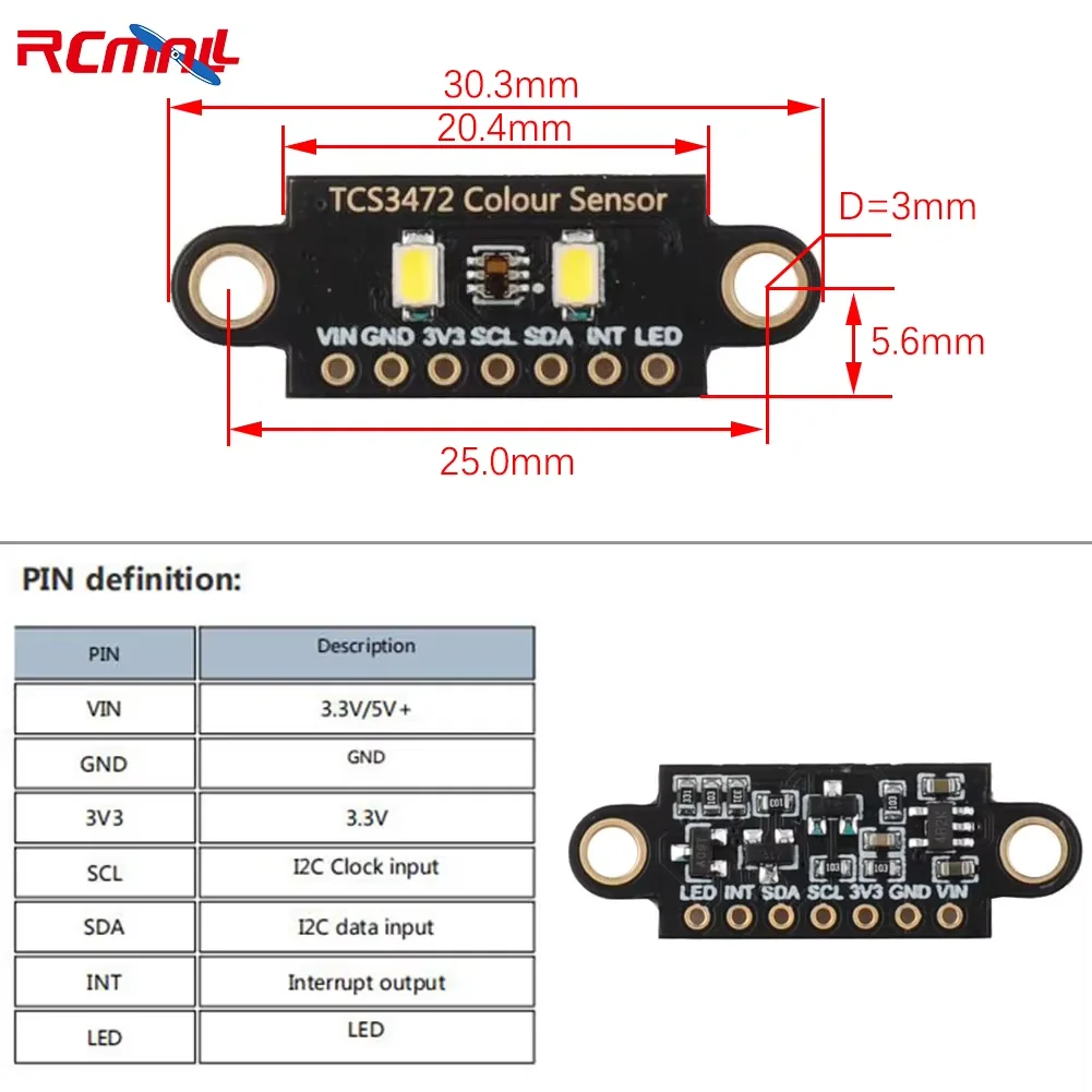Módulo de reconocimiento de Sensor de Color TCS3472, Sensor de luz de Color RGB IIC con filtro IR, detección de luz brillante para Arduino STM32 - imagen 2