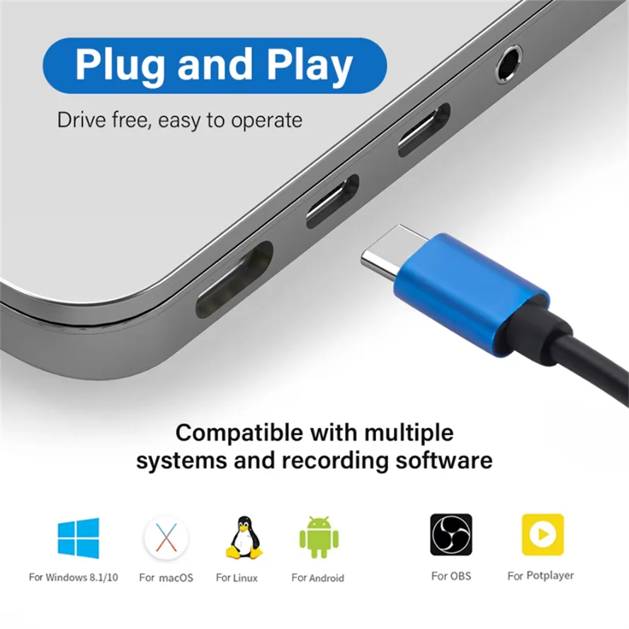 Tarjeta de captura de vídeo USB 3,0 compatible con HDMI a USB/tipo-c/MICRO Grabber de juegos grabación 1080P para Switch Xbox PS4/5 transmisiones en vivo - imagen 4
