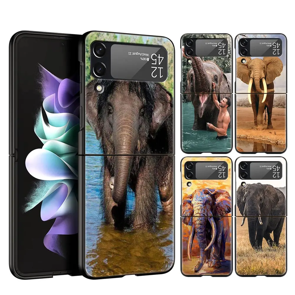 Funda de teléfono creativa de elefante Animal para Samsung Z Flip3 Flip4 Flip5, carcasa para Z Flip 3 Flip 5 4 5G, cubierta plegable dura negra