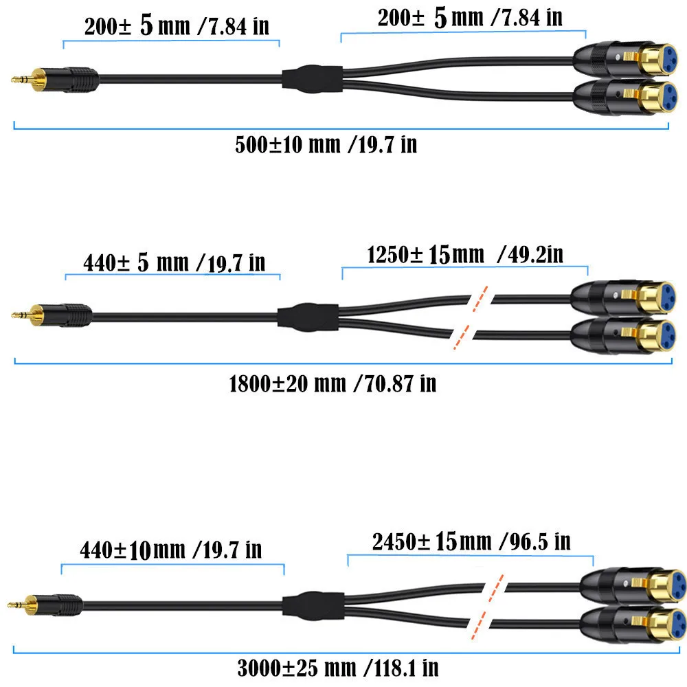 Cable divisor XLR a 3,5mm TRS estéreo macho a dos XLR macho + hembra Cable de micrófono de Audio de interconexión Cable adaptador divisor Y - imagen 5