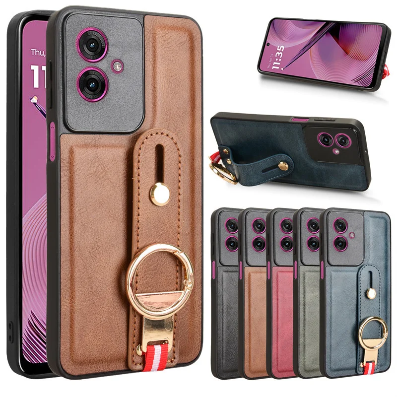 Funda de cuero con soporte de pulsera de lujo para Motorola Moto G35 G55 G45 G85 5G con abridor de anillo Coque Fundas Capa