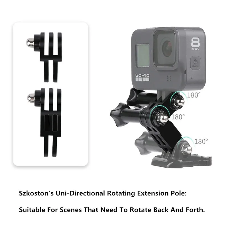 Adaptador de juntas rectas de brazo de ajuste de brazo pivotante, misma dirección para Gopro 13 12 11 10 9 DJI Action 5 Pro Insta360 X4 X3, accesorios - imagen 3