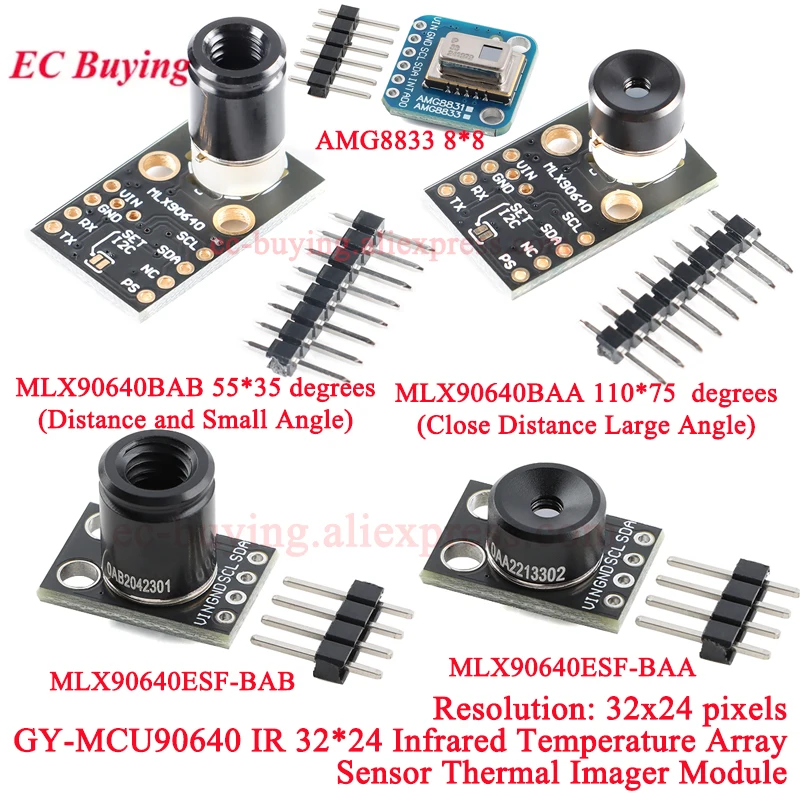 MLX90640BAA MLX90640BAB MLX90640 GY-MCU90640 IR 32*24 matriz de puntos Sensor de matriz de temperatura infrarroja módulo de cámara térmica AMG8833