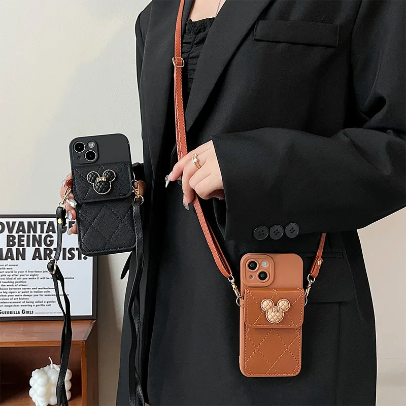 Funda blanda tipo billetera de cuero con diamantes de dibujos animados para IPhone 14 13 11 15 16 Pro Max 12 Mini XS XR X 8 7 Plus SE2022 con funda con cordón - imagen 5