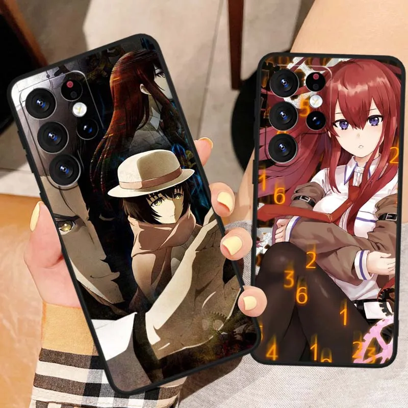 Kurisu Makise Anime para Samsung Galaxy S25 S24 S23 S22 S21 S20 S10 S9 S8 FE Lite Ultra Plus 5G funda de teléfono negra - imagen 2