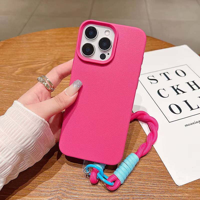 Funda de teléfono de lujo con cordón suave mate de cuero Litchi para iPhone 16 15 14 13 12 11 Pro Max X XS XR 7 8 Plus cubierta a prueba de golpes - imagen 2