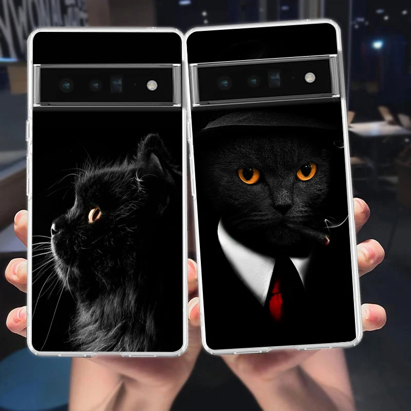 Funda de teléfono con ojo de gato negro para Google Pixel 8 7 6 Pro, carcasa de TPU suave para Pixel 6A 5 4 5A 4A 3A XL 5G, cubierta transparente de silicona