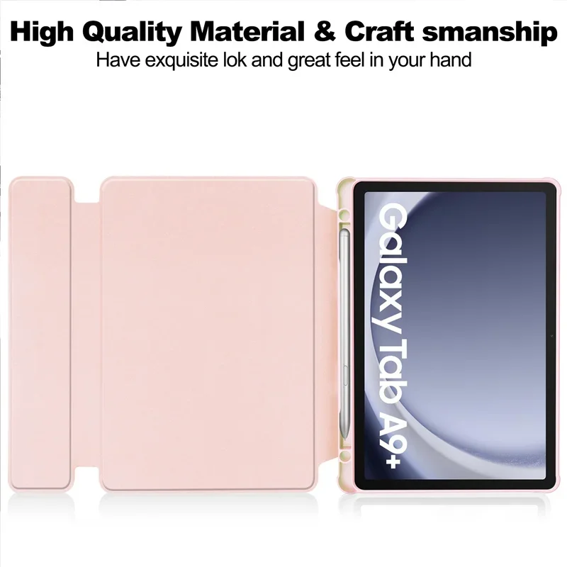 Funda con rotación de 360 grados para Samsung Galaxy Tab A9 Plus 2023, cubierta con soporte para bolígrafo S, acrílico transparente, parte trasera dura para Galaxy Tab A9 + - imagen 3
