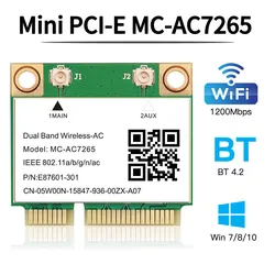 Adaptador WiFi PCI Express 802.11ac Doble Banda 1200Mbps con Bluetooth