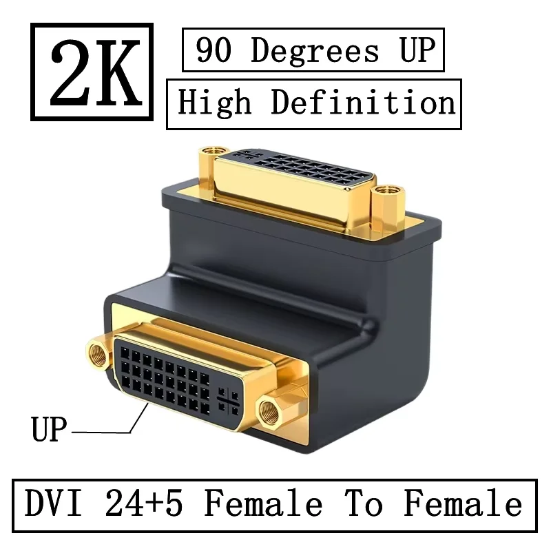 DVI 24+5 Hembra a Hembra Codo de ángulo recto de 90 grados Oro 90 °   Conector adaptador DVI 24+5 macho a DVI 24+5 hembra - imagen 2
