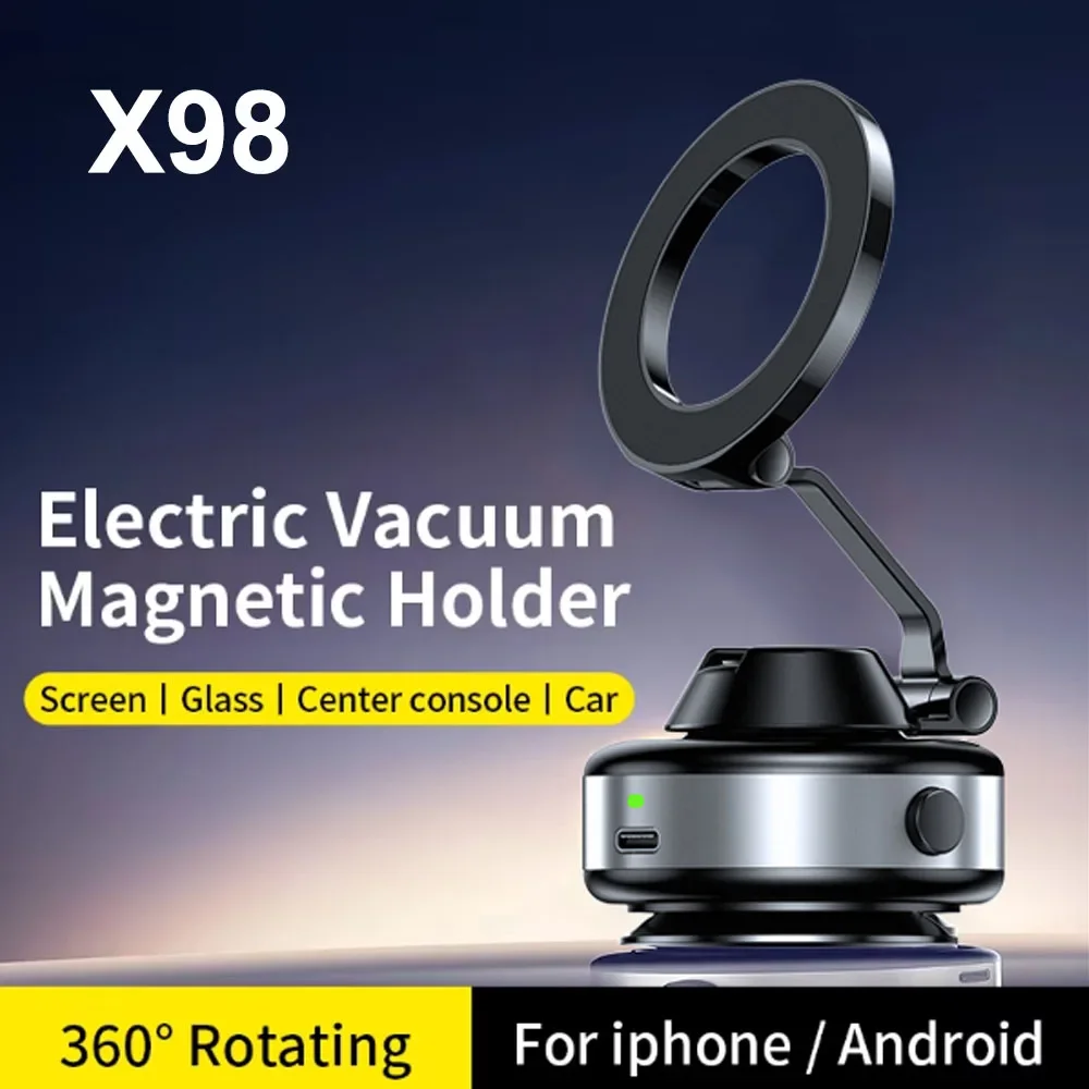 Soporte para teléfono de coche con ventosa de vacío eléctrica X98 360 ° Soporte plegable magnético fuerte de rotación para iphone 12-16 Pro Xiaomi Samsung