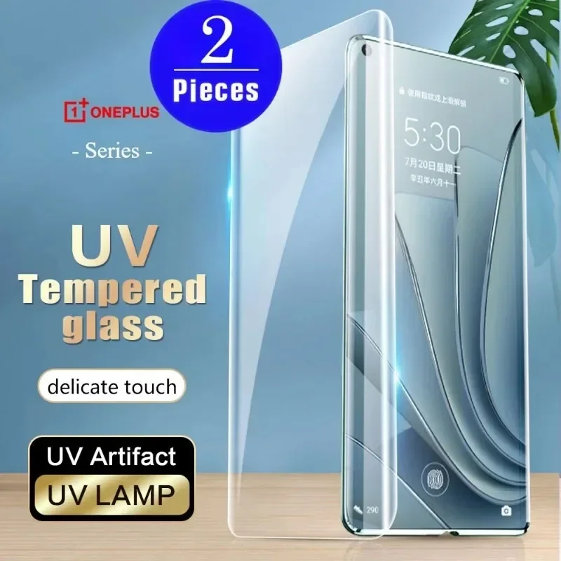 2 uds vidrio templado UV para Oneplus12 11 10 Pro Protector de pantalla película protectora de teléfono para Oneplus 9 8 7 7T Pro vidrio de cubierta completa - imagen 2
