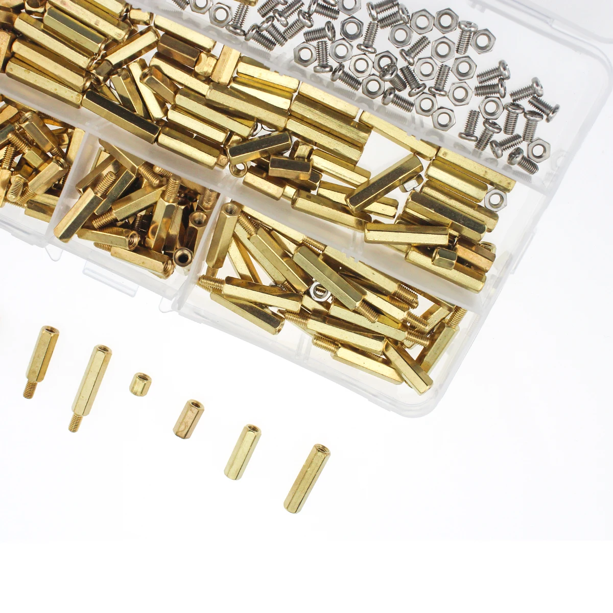 Tuerca de tornillo de acero inoxidable M3, columna espaciadora de latón, columna de aislamiento, combinación de pernos, 10 especificaciones con caja, 300 piezas - imagen 3