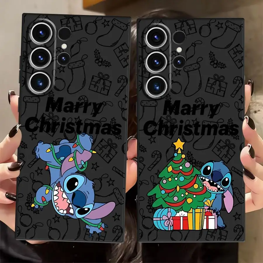 Funda de teléfono suave negra para Samsung Galaxy S23 Ultra S21 FE S24 Plus S20 S25 Edge Stitch dibujos animados de Navidad