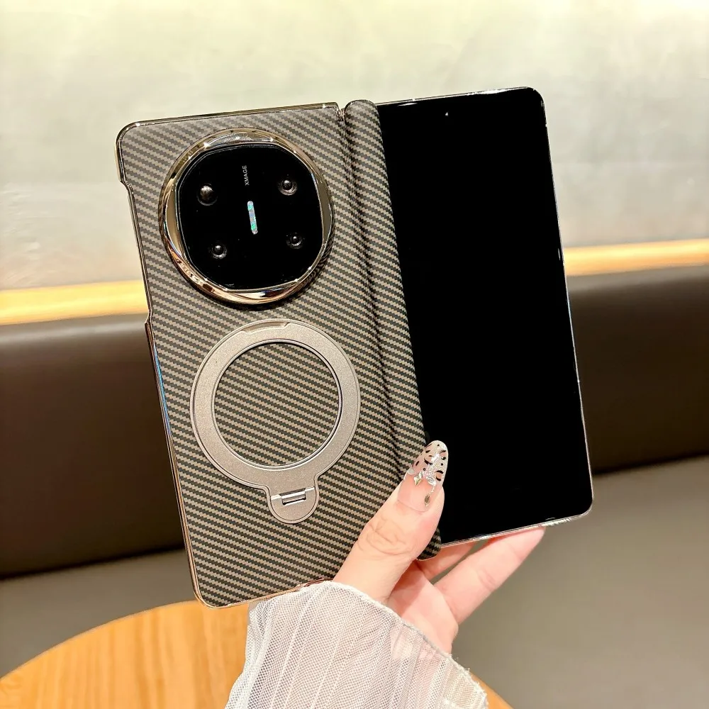 Para Huawei Honor Magic V5 funda dura de fibra de carbono anillo soporte magnético carga inalámbrica cubierta protectora trasera para Magic V5 Shell - imagen 2