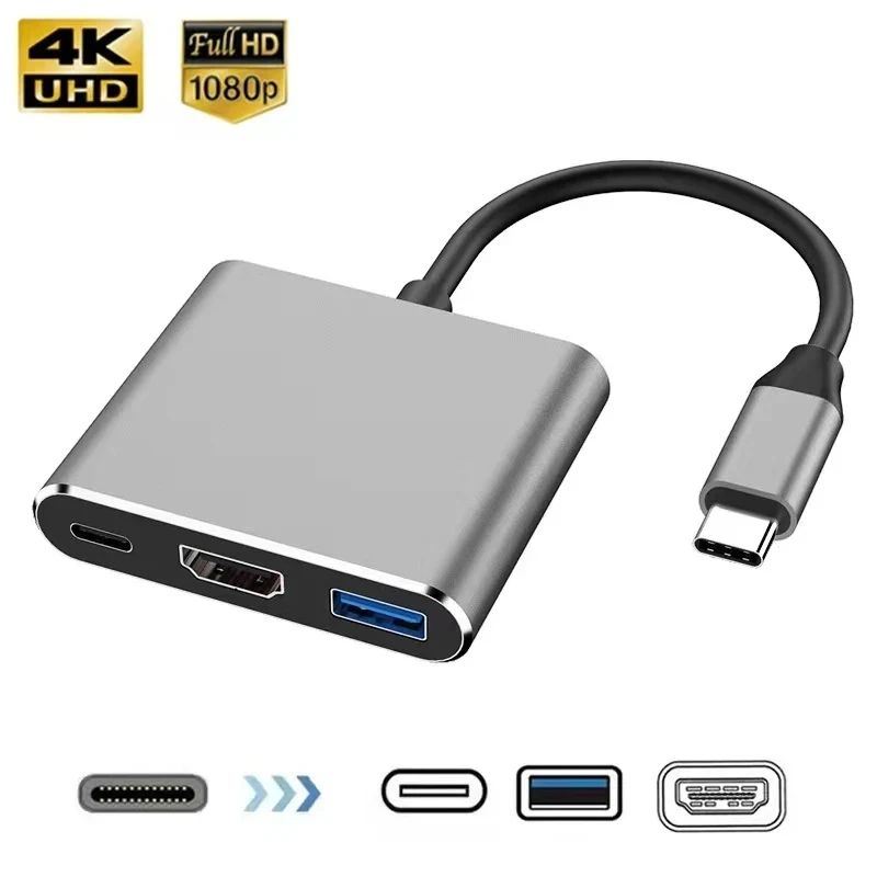 3 en 1 Usb-C Usb Hub macho a hembra Compatible con Hdmi 4k Usb 3,1 tipo C a Usb 3,0 adaptador de carga para Macbook Air 12 convertidor