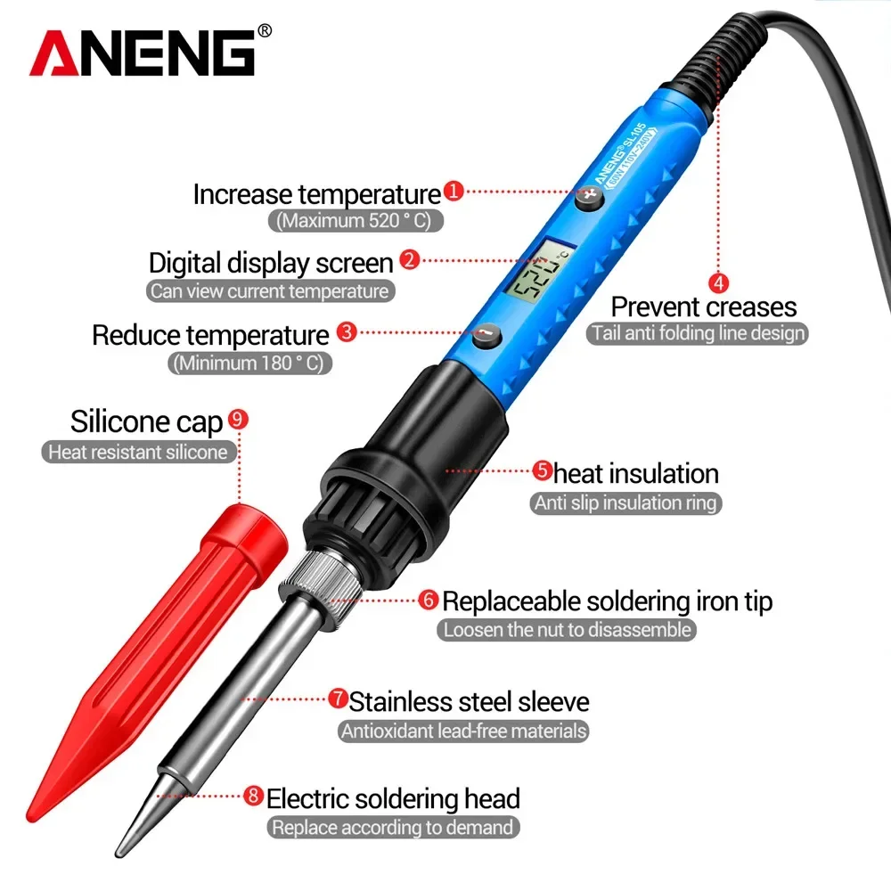 Kit de soldador eléctrico de temperatura ajustable de 60W ANENG SL105, herramientas de reparación de lápiz de calor de retrabajo de reparación de enchufe europeo - imagen 5