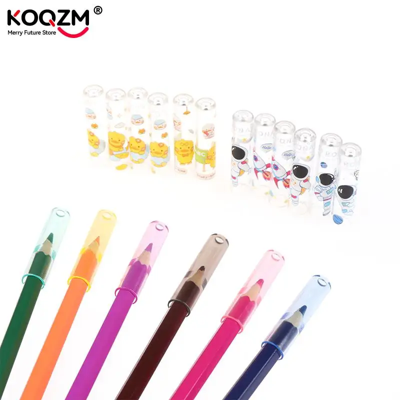 Cubierta protectora de lápiz de dibujos animados para estudiantes, tapa extensora de lápiz, suministros de papelería para la escuela y la Oficina, 6 unidades por juego - imagen 2