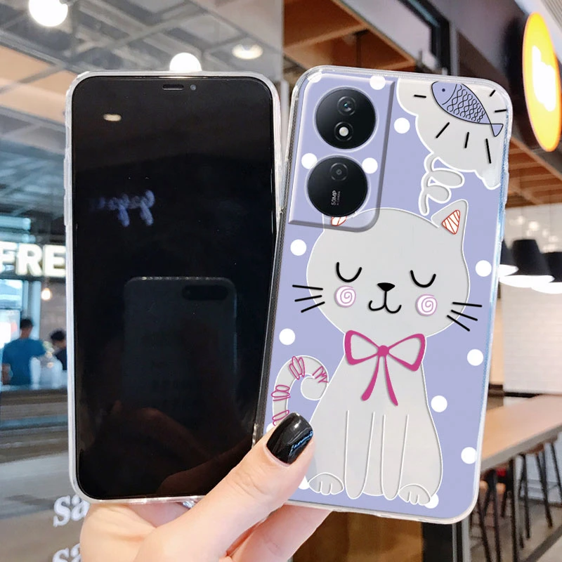 Funda de teléfono para Honor X7b 4G 5G, carcasa de silicona con flores, Gato bonito, parachoques, funda protectora suave y transparente para Honor X7b X 7B - imagen 3