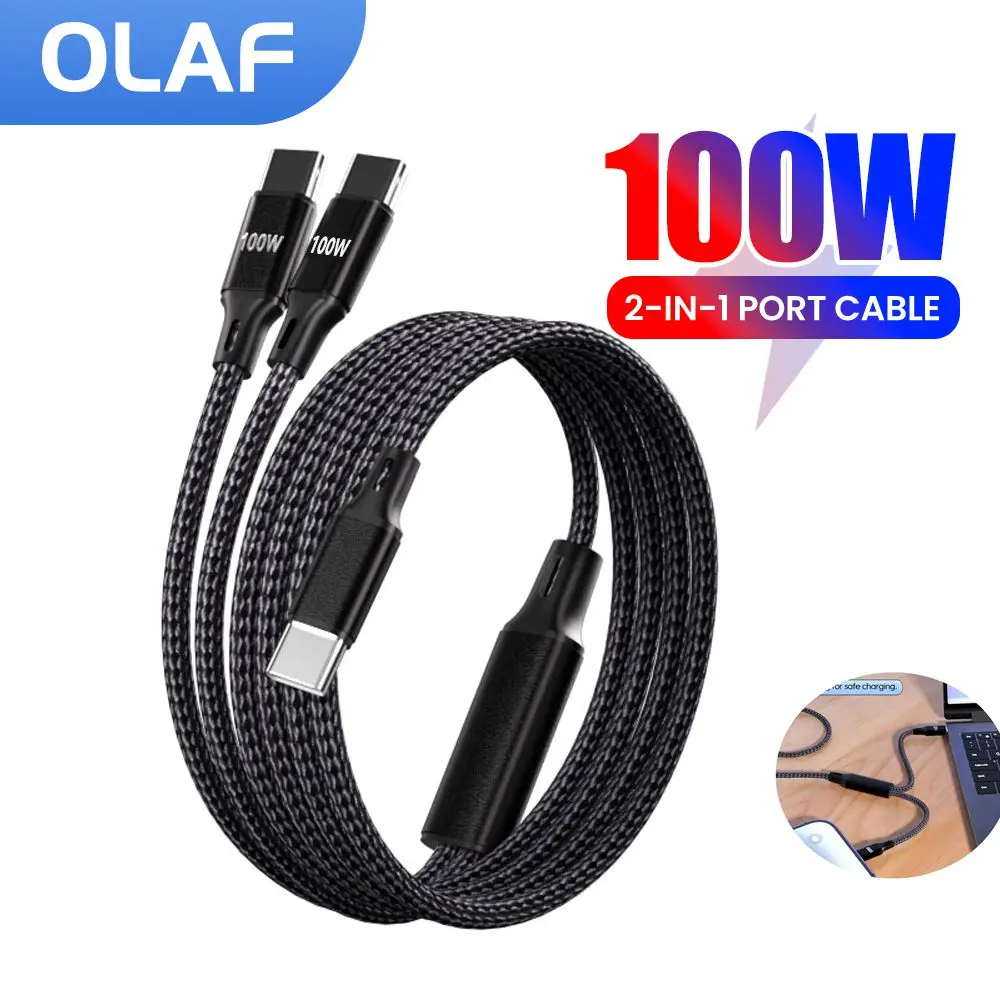 Max PD100W 2 en 1 Cable USB tipo C de carga rápida Cable de datos tipo C a tipo C para teléfono móvil para iPhone 16 15 Samsung Tablet Laptop