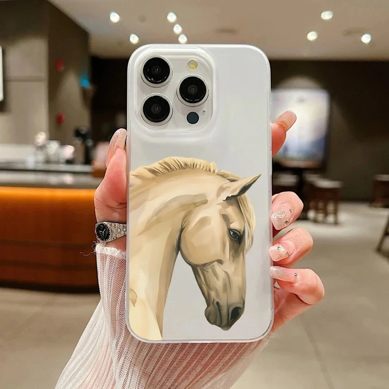 Funda translúcida mate con cara lateral de tinta a la moda de caballo blanco para iPhone 11 12 13 14 15 16 17 Pro Max XS XR X 7 8 Plus 16E Air Cover - imagen 4