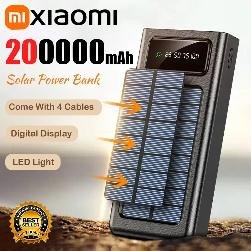 Banco de energía solar Xiaomi 200000 Batería de carga rápida móvil de gran capacidad mAh con cables USB 4 duales para iPhone Samsung - imagen 4