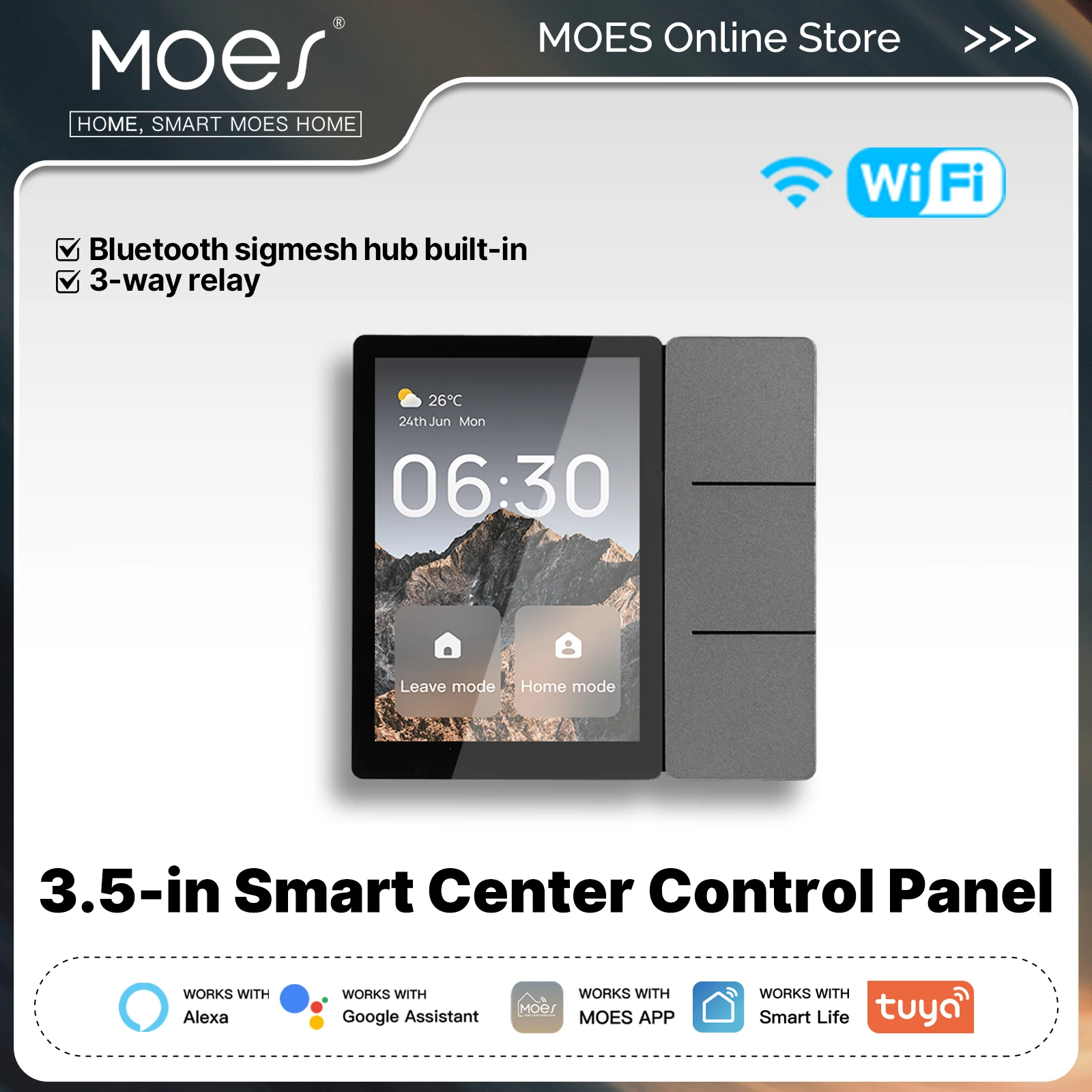 MOES Tuya WiFi 3,5 pulgadas Control central inteligente Panel táctil pantalla Central Bluetooth Sigmesh Hub incorporado 3 relés botones físicos