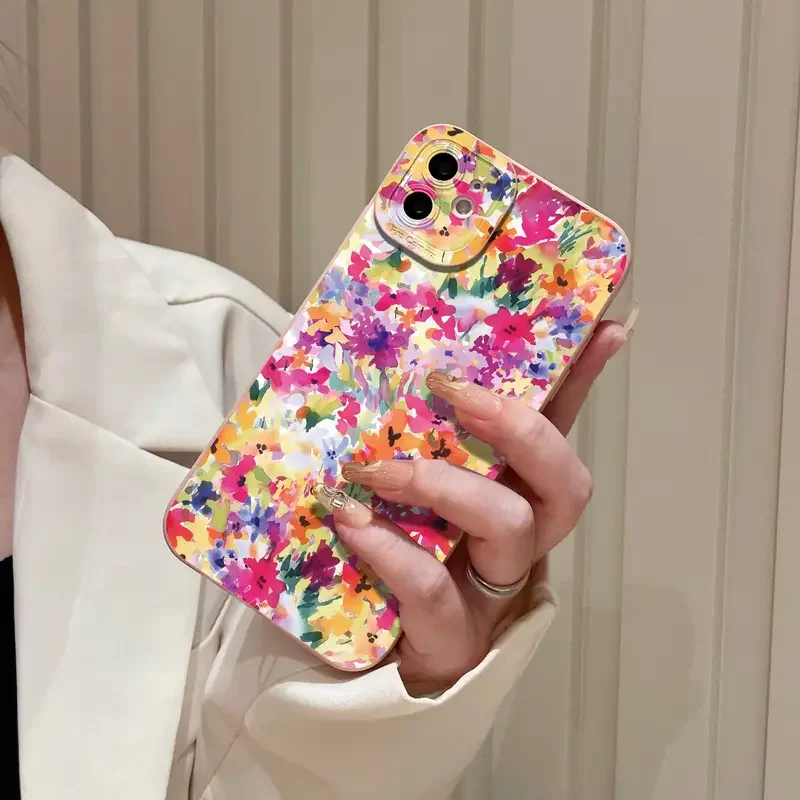 Funda de teléfono con estampado de diseño de flores y pintura al óleo para iPhone 17 16 15 Pro Max 14 13 12 11 16 Plus 16E 17 cubierta suave mate de aire - imagen 2