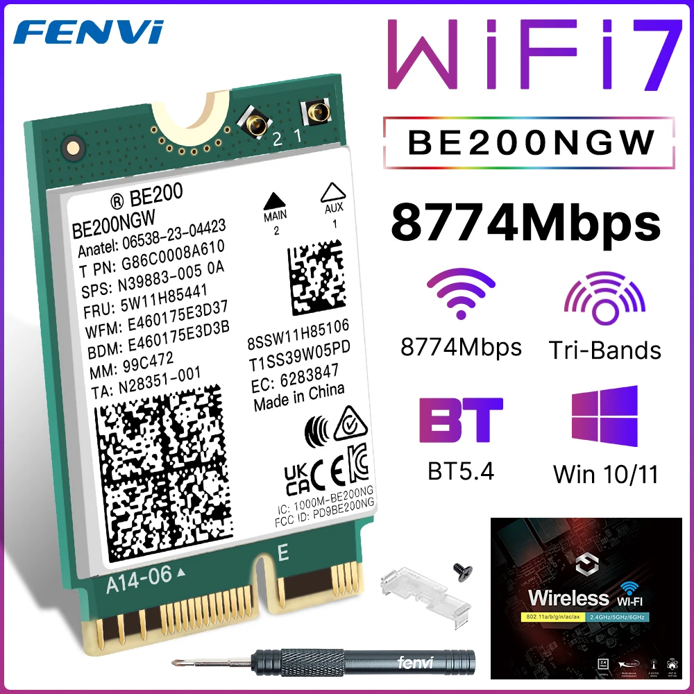 FENVI BE200 WiFi 7 Card BE200NGW For Bluetooth 5.4 Tri Band 2.4G/5G/6GHz M.2 Wireless Network Adapter For PC Windows10/11 WiFi6E - imagen 2