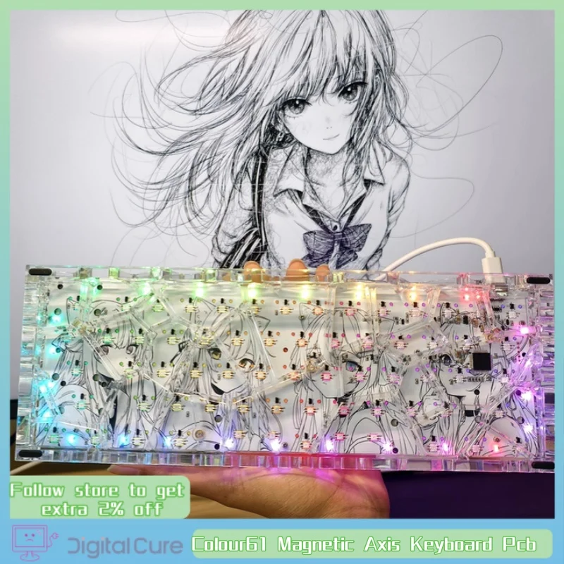 IMK Color61 teclado de eje magnético PCB personalizado alto brillo 5 luz inferior acrílico Anime patrón Diy teclado para juegos