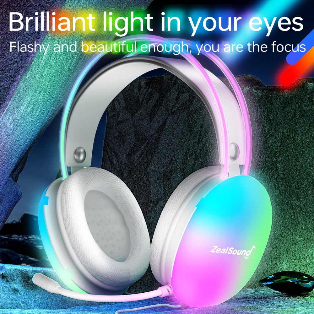 Haomuren RGB USB auriculares para juegos para PC portátil PS4 PS5 auriculares con cable con micrófono bajo envolvente sobre la oreja auriculares con luz completa S600 - imagen 3