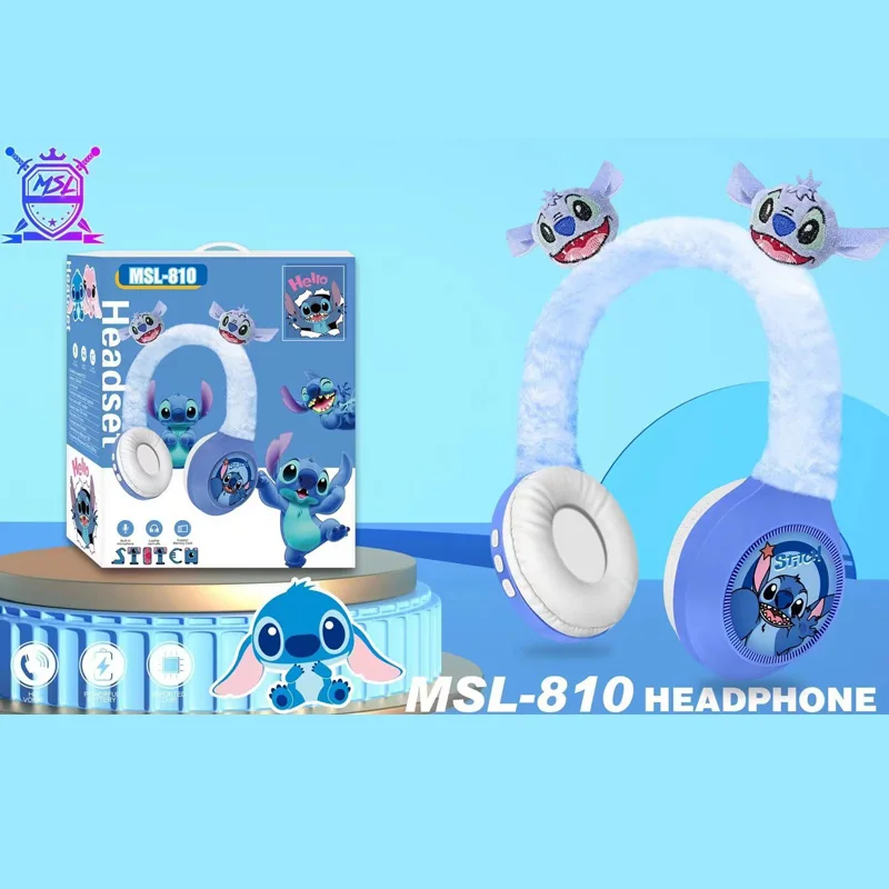 MSL-810 Disney Stitch auriculares inalámbricos Bluetooth MSL-810 auriculares de felpa con sonido estéreo HIFI con micrófono regalos para niños dibujos animados de Anime - imagen 3
