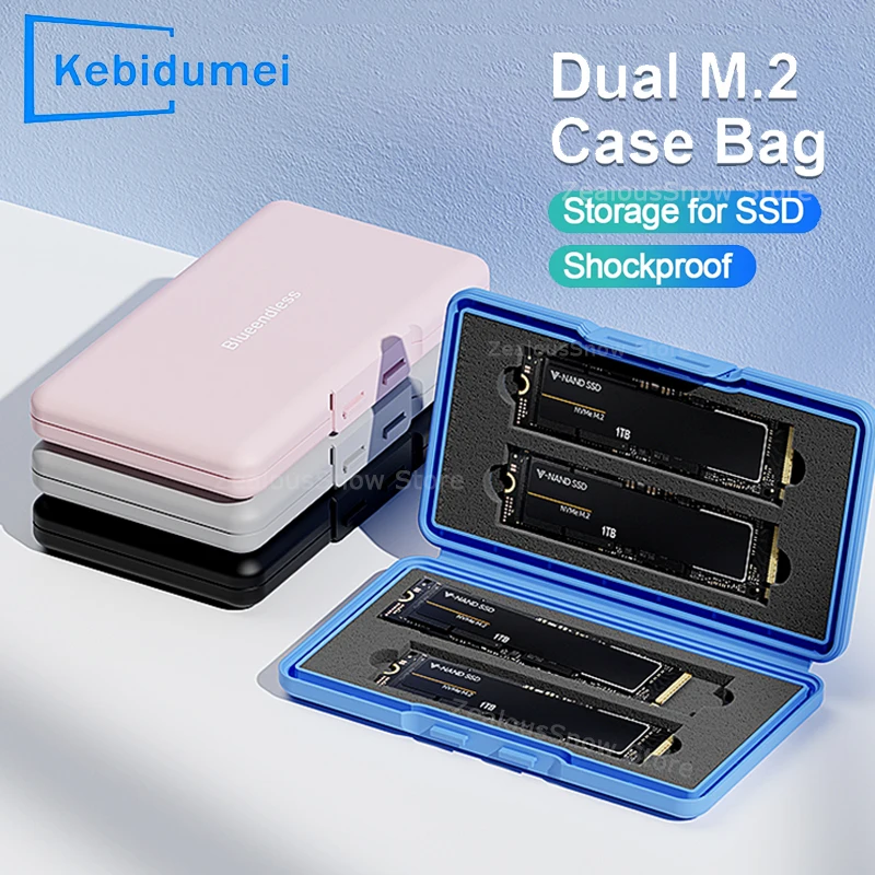 Caja de almacenamiento M.2 SSD de 4 ranuras, bolsa de carcasa SSD 2280 para SSD, caja a prueba de golpes, caja de disco duro SATA NVme para caja portátil SSD