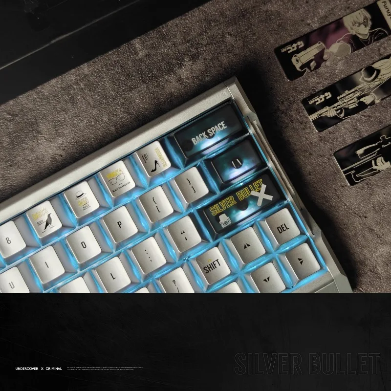Juego de teclas con tema de bala plateada, teclas de teclado personalizadas con perfil de cereza translúcido antiniebla para PC, accesorios para teclado mecánico - imagen 5